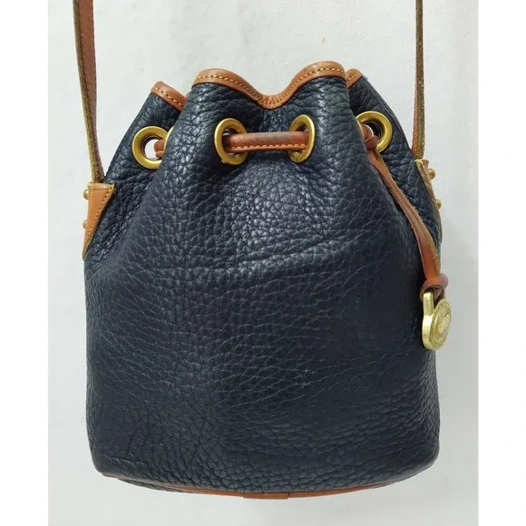 Dooney & Bourke Black Pebbled Leather Drawstring Crossbody Bag - Made in USA - Picture 2 of 16